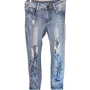 Machine Skinny Jeans Womens 28 Floral‎ Embroidery Look Y2k Boho Hippie Festival